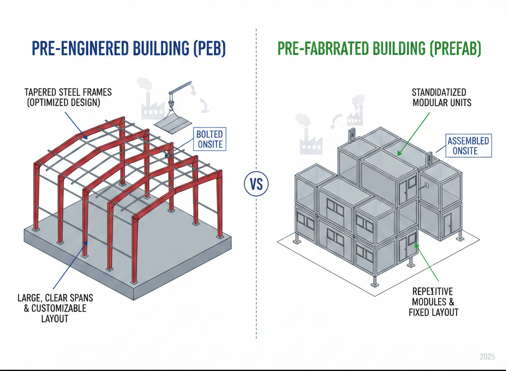 What is the Difference Between Pre-Engineered and Pre-Fabricated Buildings? Complete Guide 3 pre-engineered vs pre-fabricated buildings